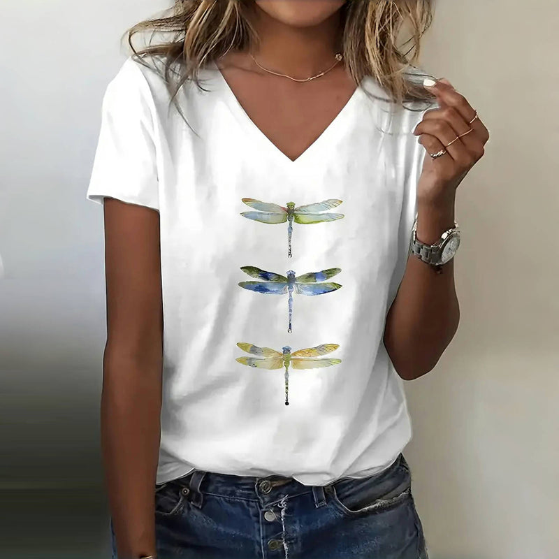 LILIANA | Summer T-Shirt with Watercolour Dragonflies and Natural Comfort for Fresh Looks