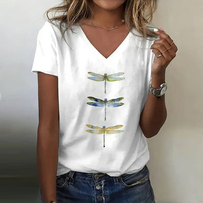 LILIANA | Summer T-Shirt with Watercolour Dragonflies and Natural Comfort for Fresh Looks