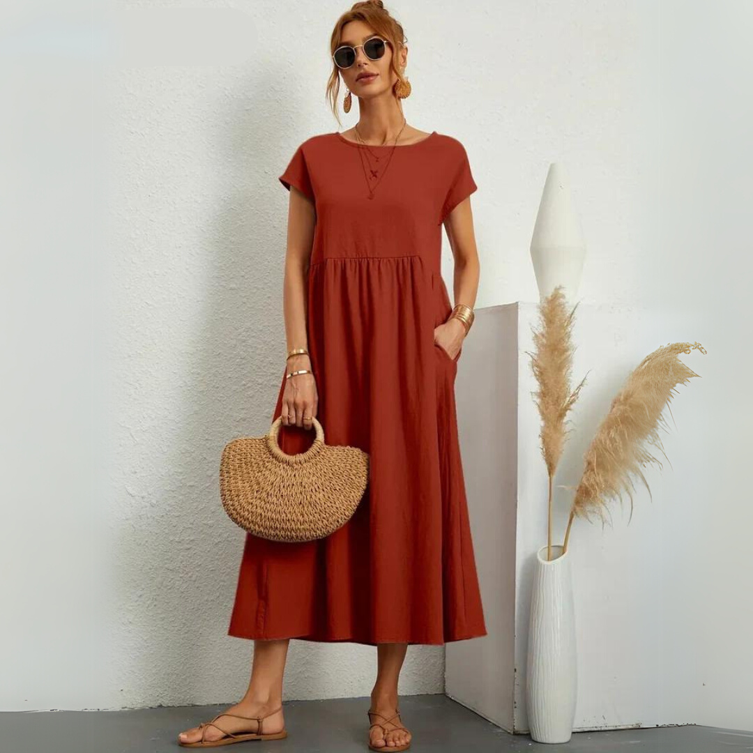 Isla – 100% Cotton Casual Midi Dress