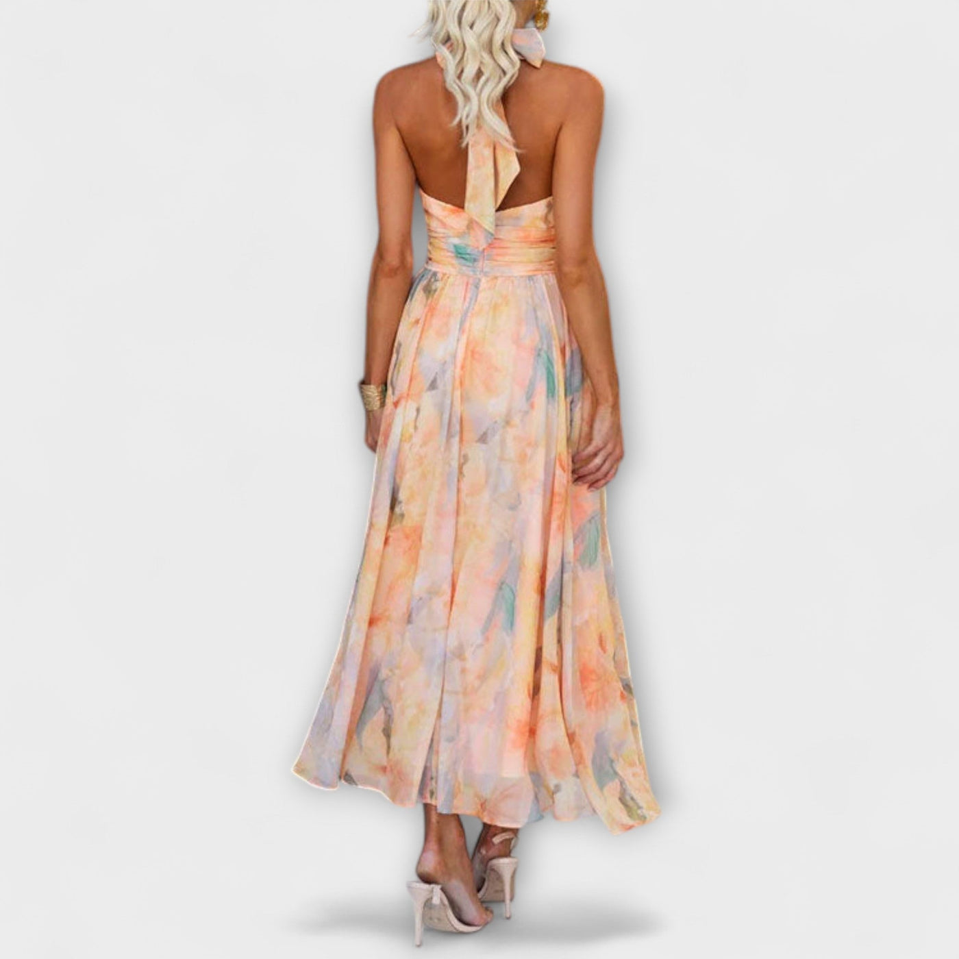 Elva | Halter-Neck Watercolour Print Maxi Dress