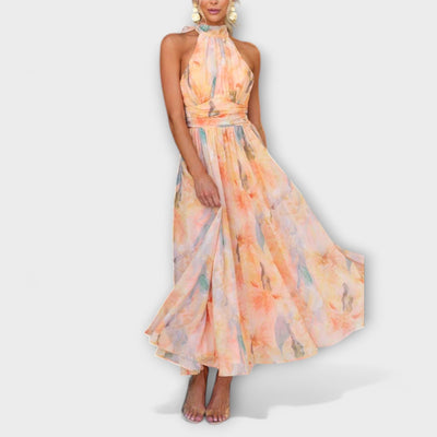 Elva | Halter-Neck Watercolour Print Maxi Dress
