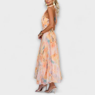 Elva | Halter-Neck Watercolour Print Maxi Dress