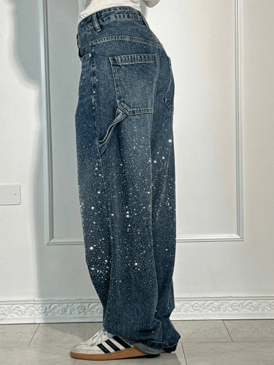 Julia | Trendy Balloon Carpenter Jeans with Glitter